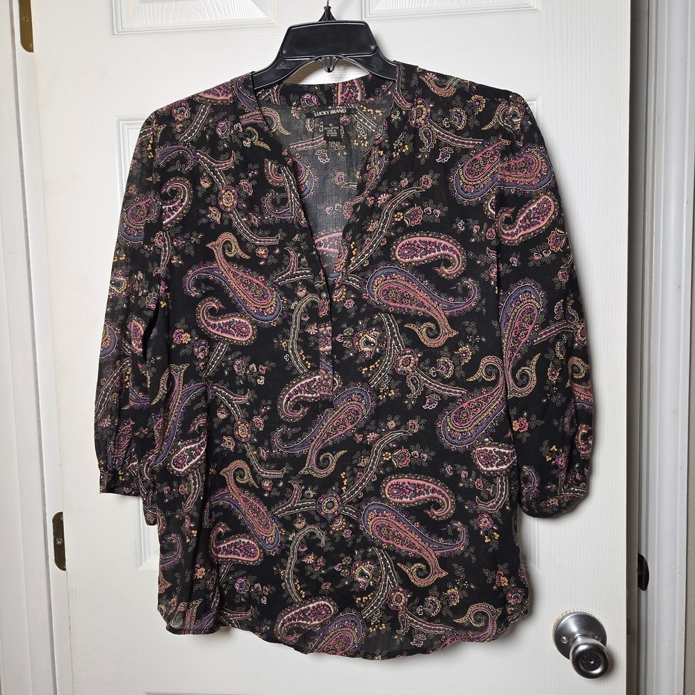 Lucky Brand sz XL floral paisley tunic top 100% cotton lightweight sheer boho